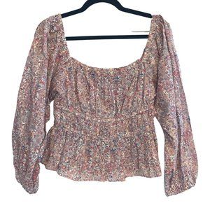 J CREW Floral Peasant Peplum long sleeve top Size M